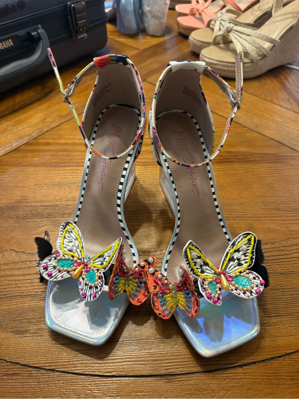 Betsey Johnson Butterfly Acrylic Wedge Heel- Designer